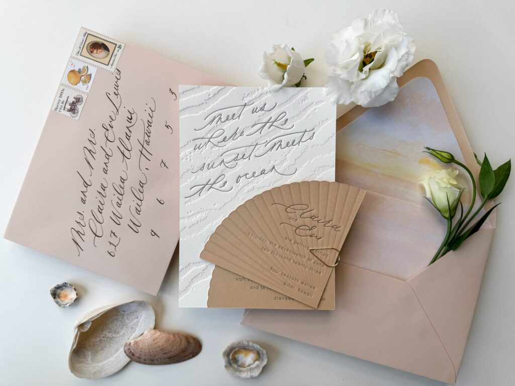 semi-custom letterpress wedding invitations for a seaside wedding